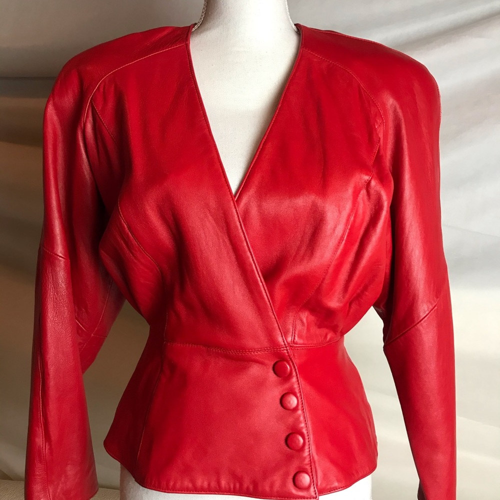Tannery West Red Leather Peplum Jacket Sz P Petite